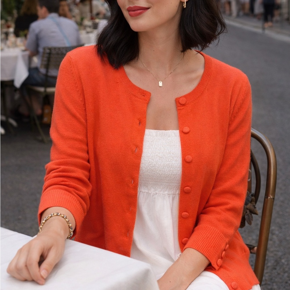 🌸Classic Orange Button-Front Women's Cardigan Sweater PL old money quiet luxury